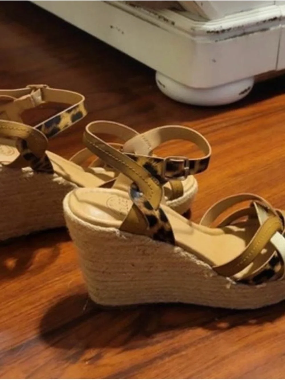 Leopard Print Espadrille Wedge Sandals - Women's Tan Leopard